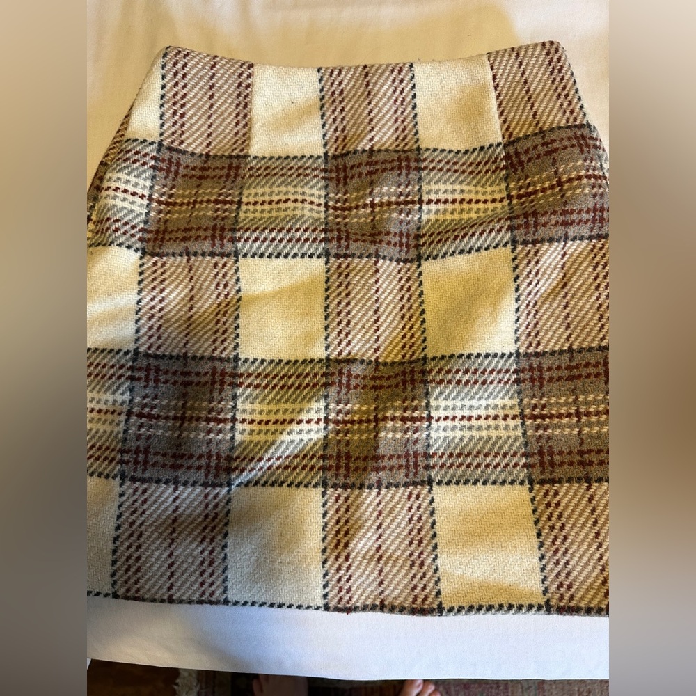 H&M Cream Plaid Mini Wool-Knit Skirt, 2, nwot